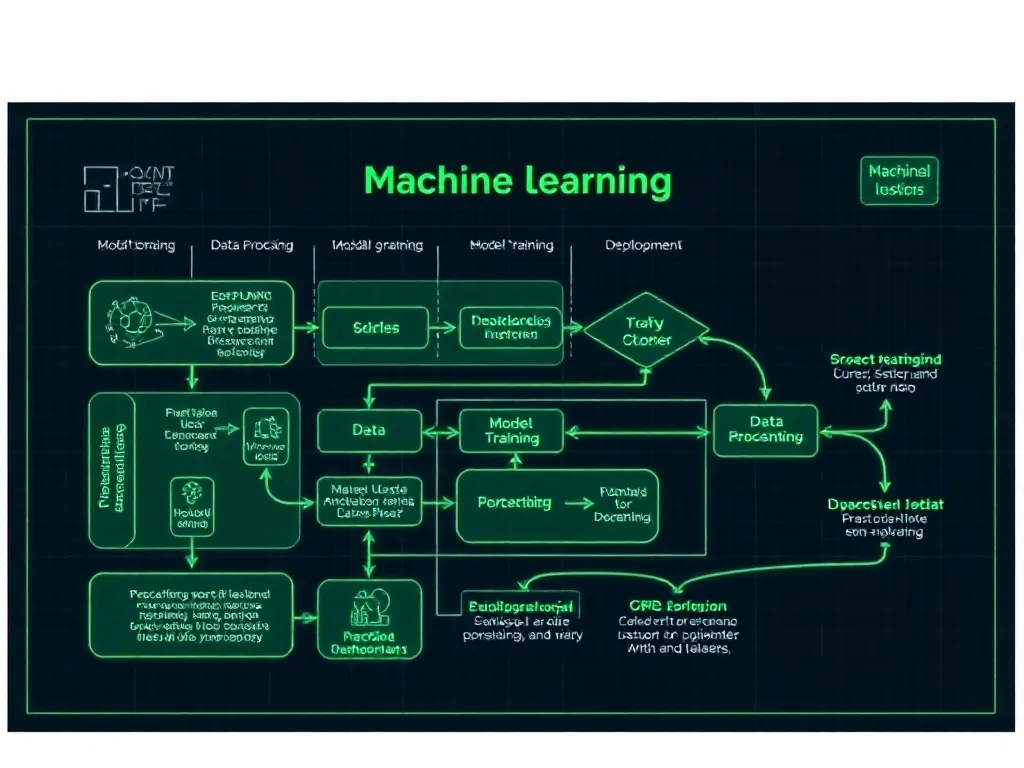A technical diagram showing a flowchart of machine learning